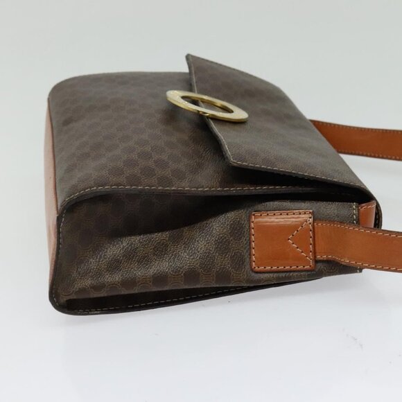 CELINE Macadam Canvas Circle Shoulder Bag PVC Leather Brown Gold Auth MX459 - Picture 5 of 16